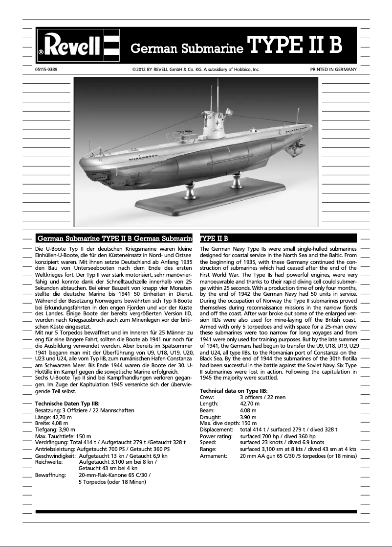 Page n°1 - Manuel utilisateur Revell U-boat Type IIB