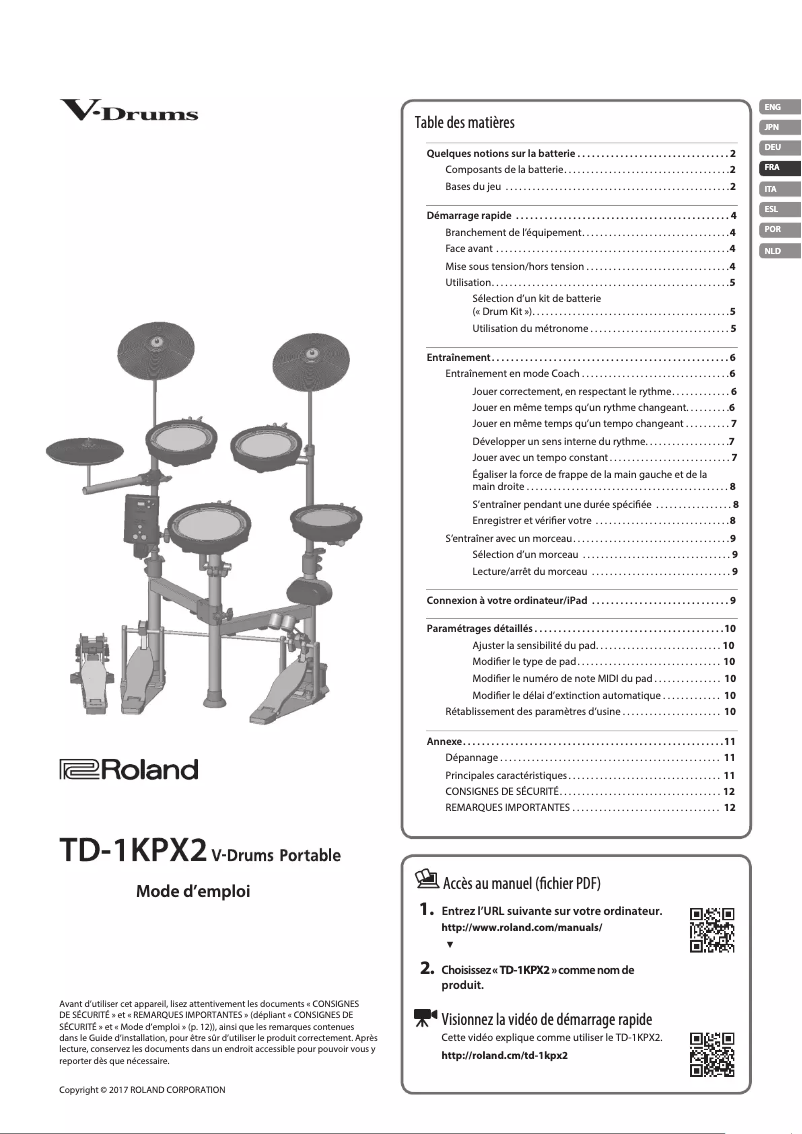 Page 1 de la notice Manuel utilisateur Roland TD-1KPX2