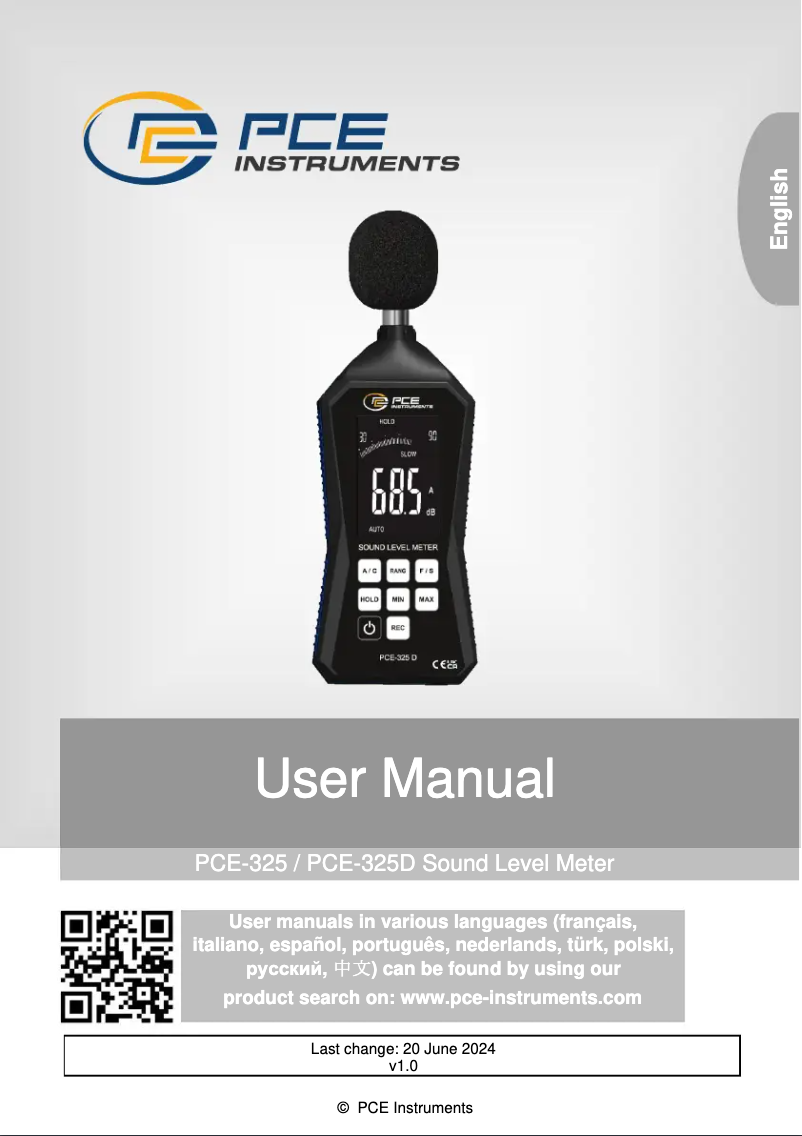 Page n°1 - Manuel utilisateur PCE Instruments PCE-325