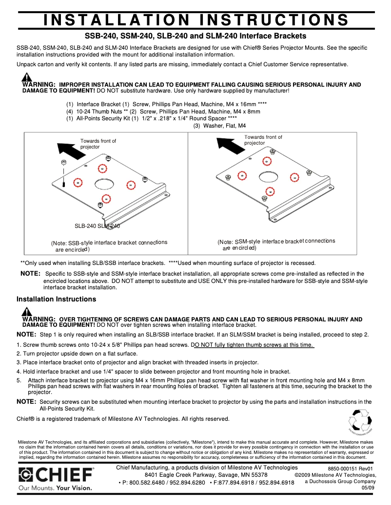 Page n°1 - Manuel utilisateur Chief SLM240