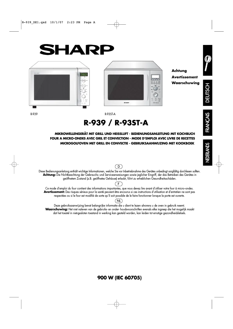 Page n°1 - Manuel utilisateur Sharp R-939