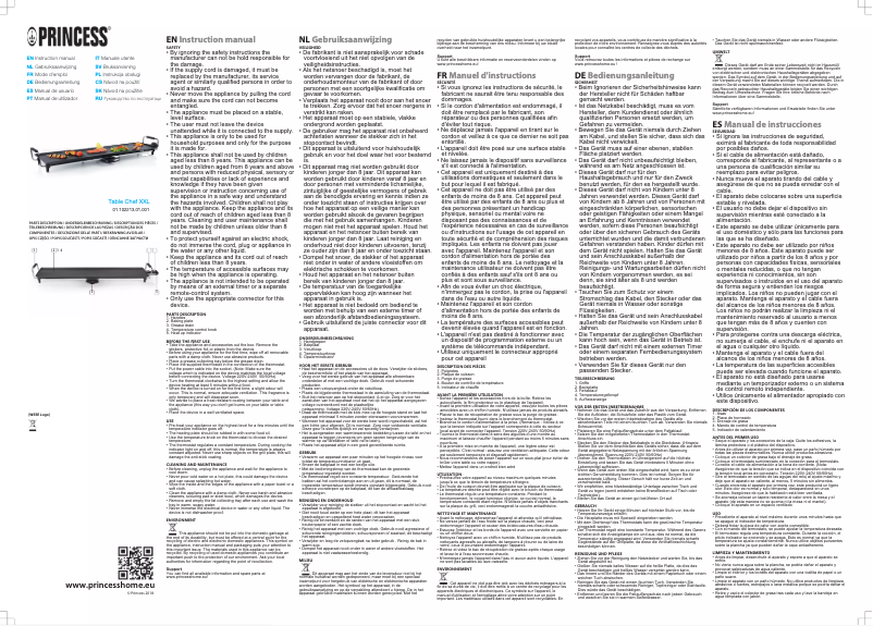 Page 1 de la notice Manuel utilisateur Princess Table Chef XXL 102213