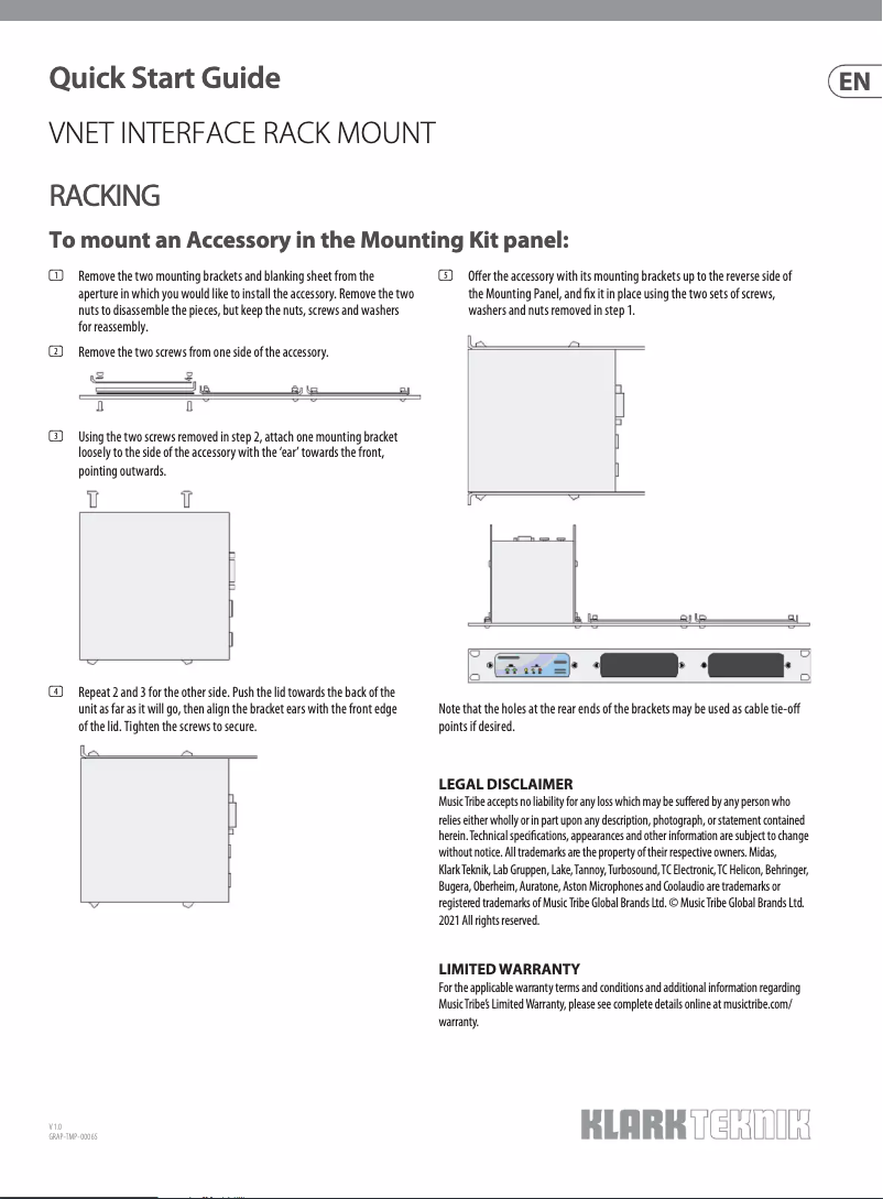 Page 1 de la notice Guide de démarrage rapide Klark Teknik Vnet Interface Rack Mount