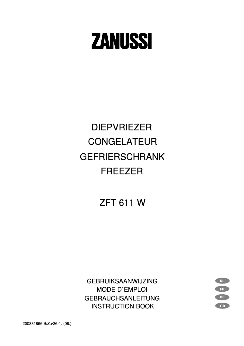 Page 1 de la notice Manuel utilisateur Zanussi ZFT 611 W