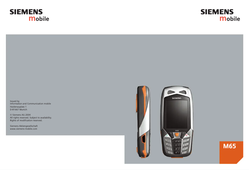 Page n°1 - Manuel utilisateur Siemens M65