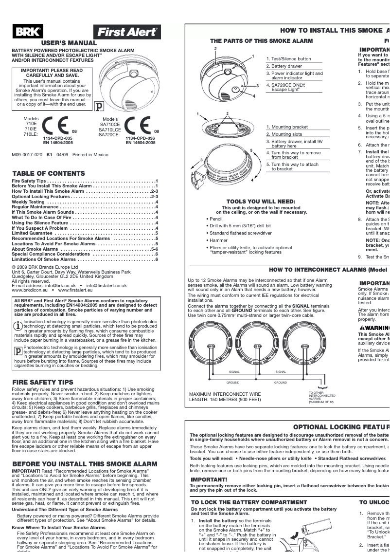 Page n°1 - Manuel utilisateur First Alert SA720CE