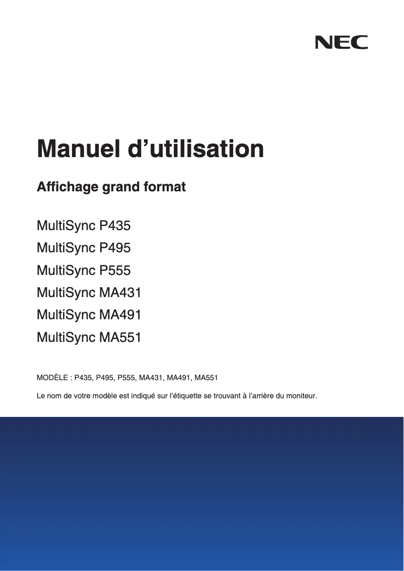 Page n°1 - Manuel utilisateur NEC MultiSync MA491