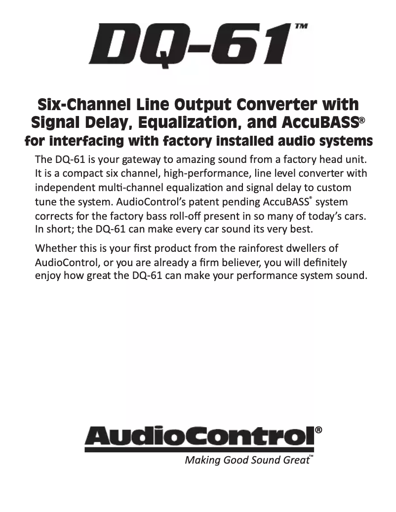 Page 1 de la notice Fiche technique AudioControl DQ-61