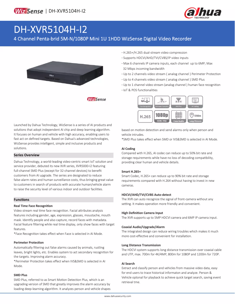 Image de la première page du manuel de l'appareil XVR5104H-I2