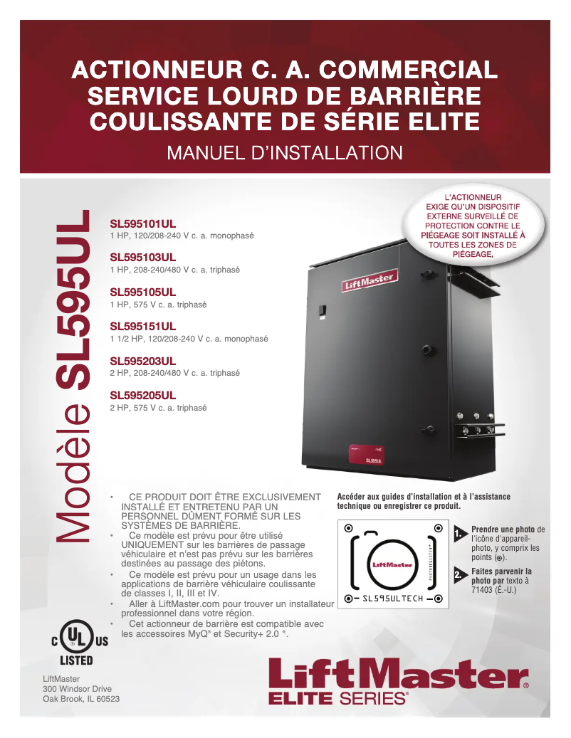 Page 1 de la notice Manuel utilisateur LiftMaster SL585UL