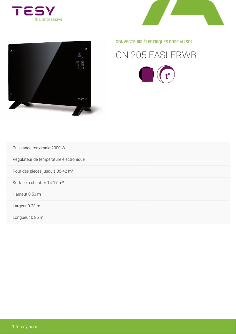 Page 1 de la notice Manuel utilisateur Tesy CN 205 EASLFRWB