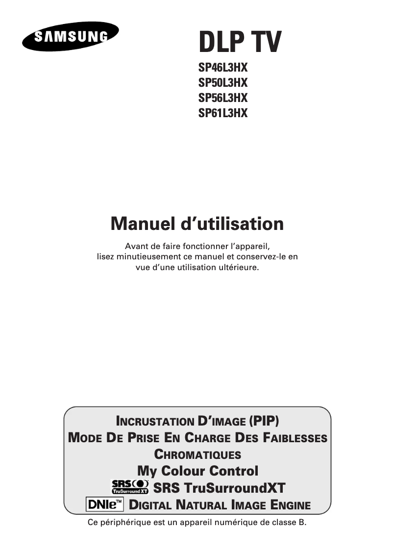 Page 1 de la notice Manuel utilisateur Samsung SP-46L3HX
