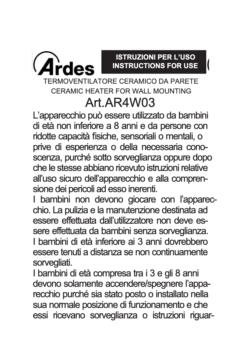 Page 1 de la notice Manuel utilisateur Ardes Pareto Mini