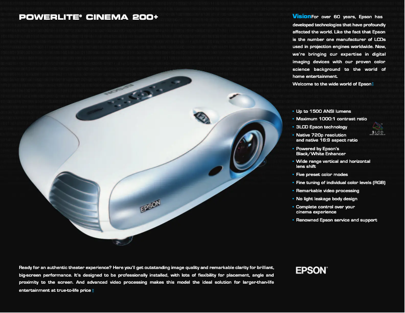 Image de la première page du manuel de l'appareil PowerLite Cinema 200+