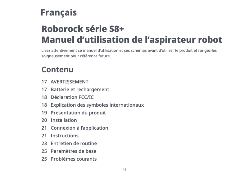 Page n°1 - Manuel utilisateur Roborock S8+