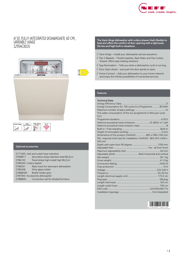 Page n°1 - Fiche technique Neff S295HCX02G