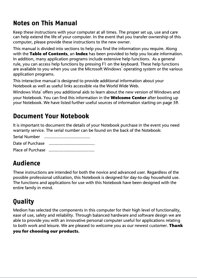 Page 1 de la notice Manuel utilisateur Medion Akoya P7610
