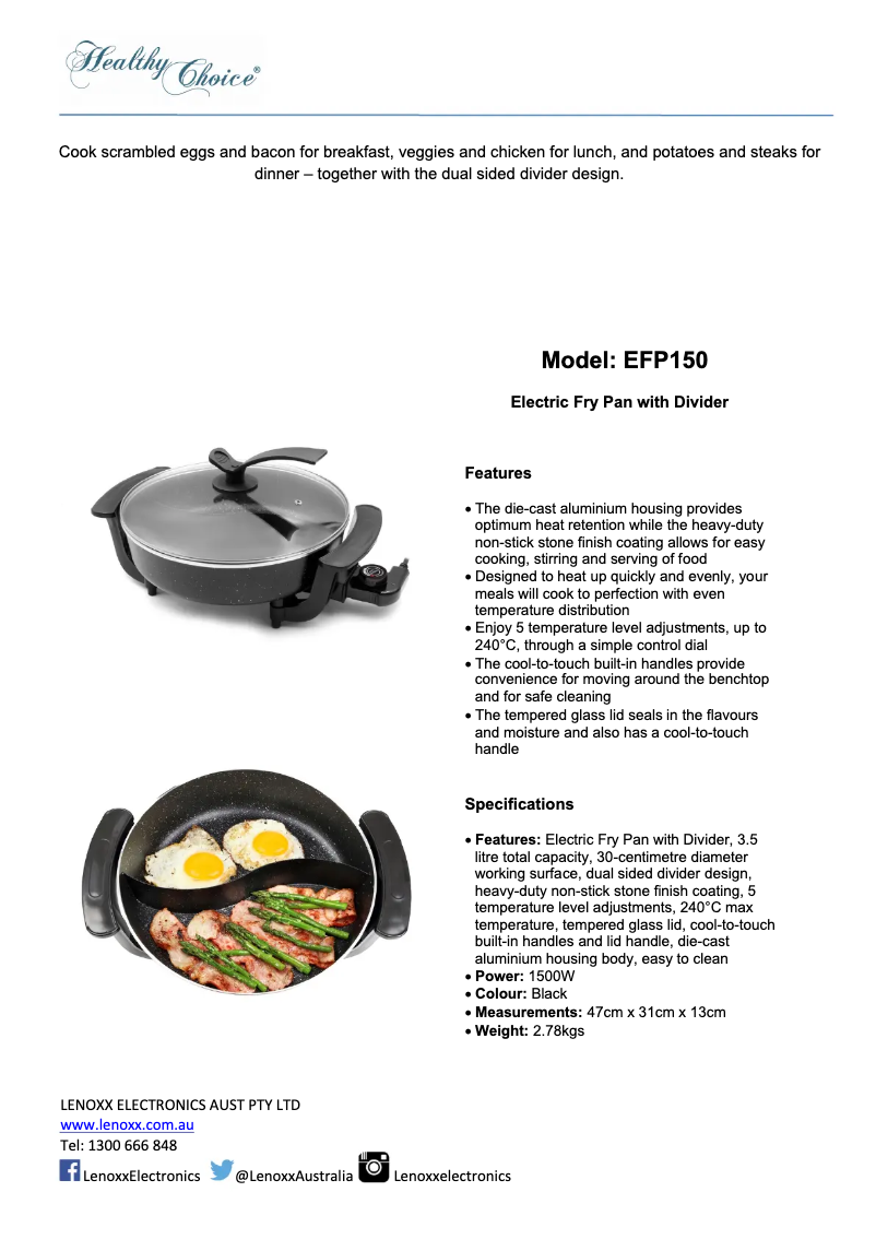 Page 1 de la notice Manuel utilisateur Healthy Choice EFP150