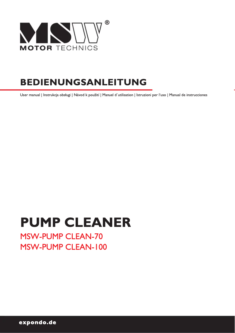 Page 1 de la notice Manuel utilisateur MSW MSW-PUMP CLEAN 100