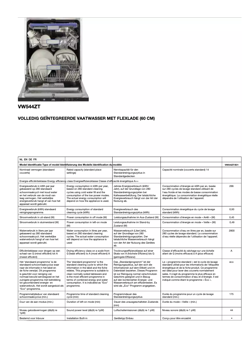 Page 1 de la notice Fiche technique Etna VW544ZT