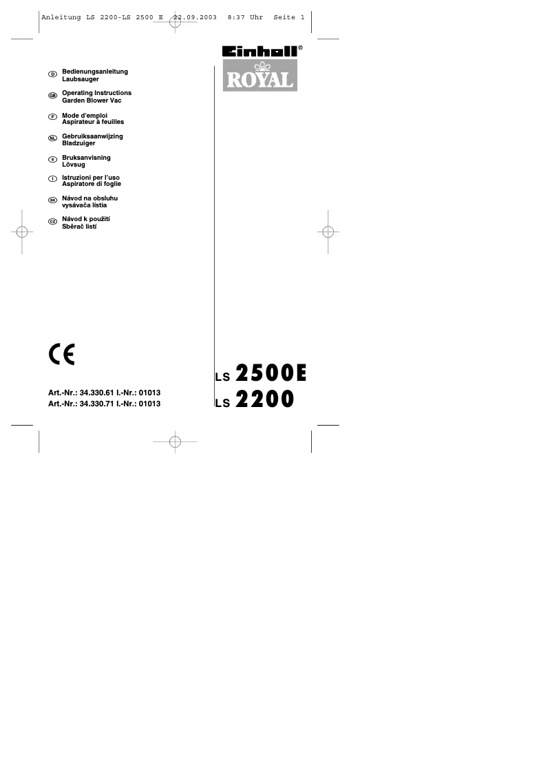 Page n°1 - Manuel utilisateur Einhell Royal LS 2500 E