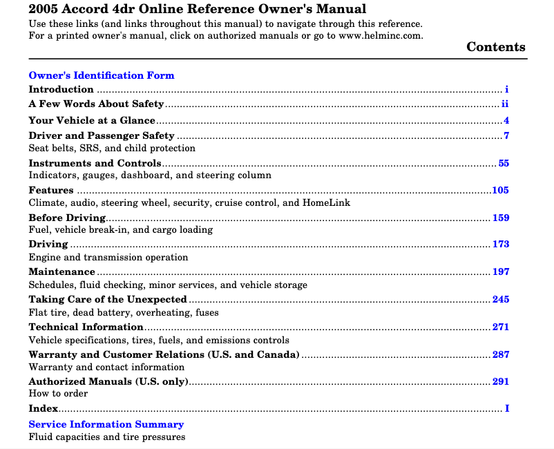 Page 1 de la notice Manuel utilisateur Honda Accord Coupe (2005)