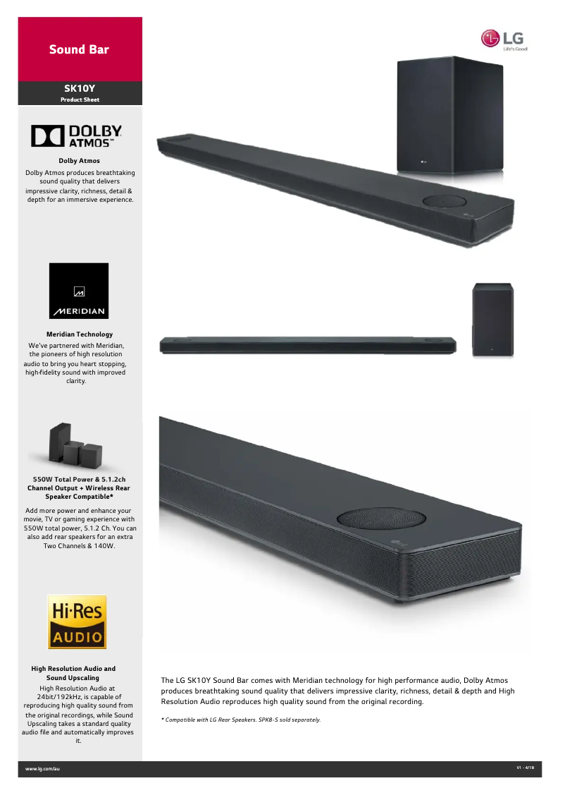 Página 1 del manual Ficha técnica LG SK10Y