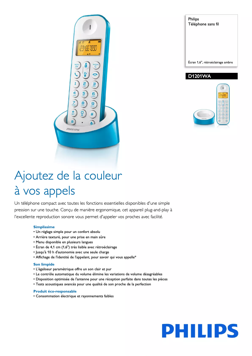 Image de la première page du manuel de l'appareil D1201WA