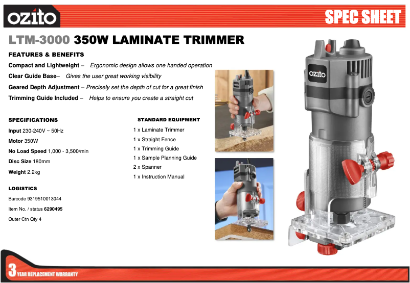 Página 1 del manual Ficha técnica Ozito LTM-3000