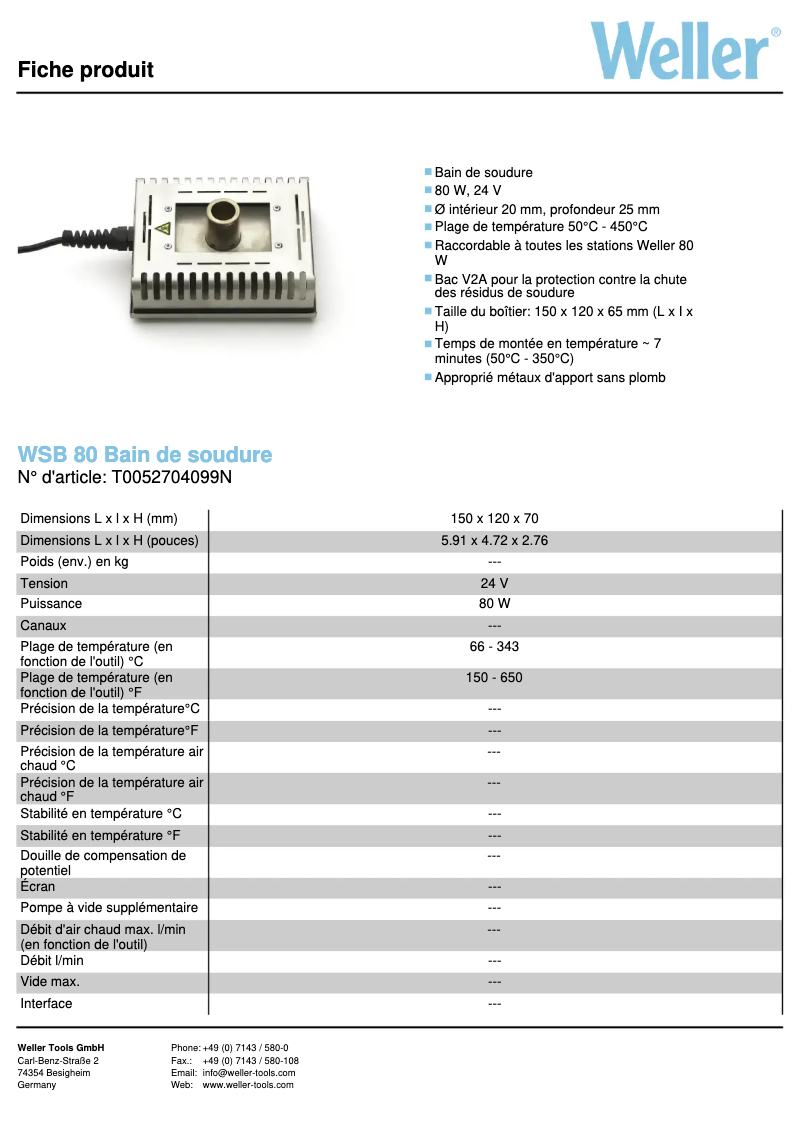 Page n°1 - Fiche technique Weller WSB 80