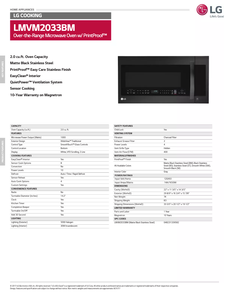 Page n°1 - Fiche technique LG LMVM2033BM