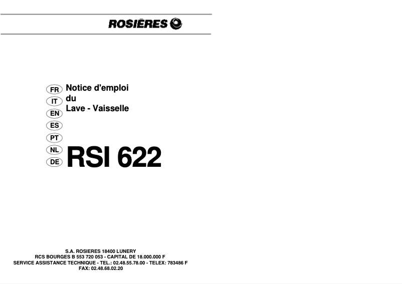 Page 1 de la notice Manuel utilisateur Rosieres LS RSI622 RU