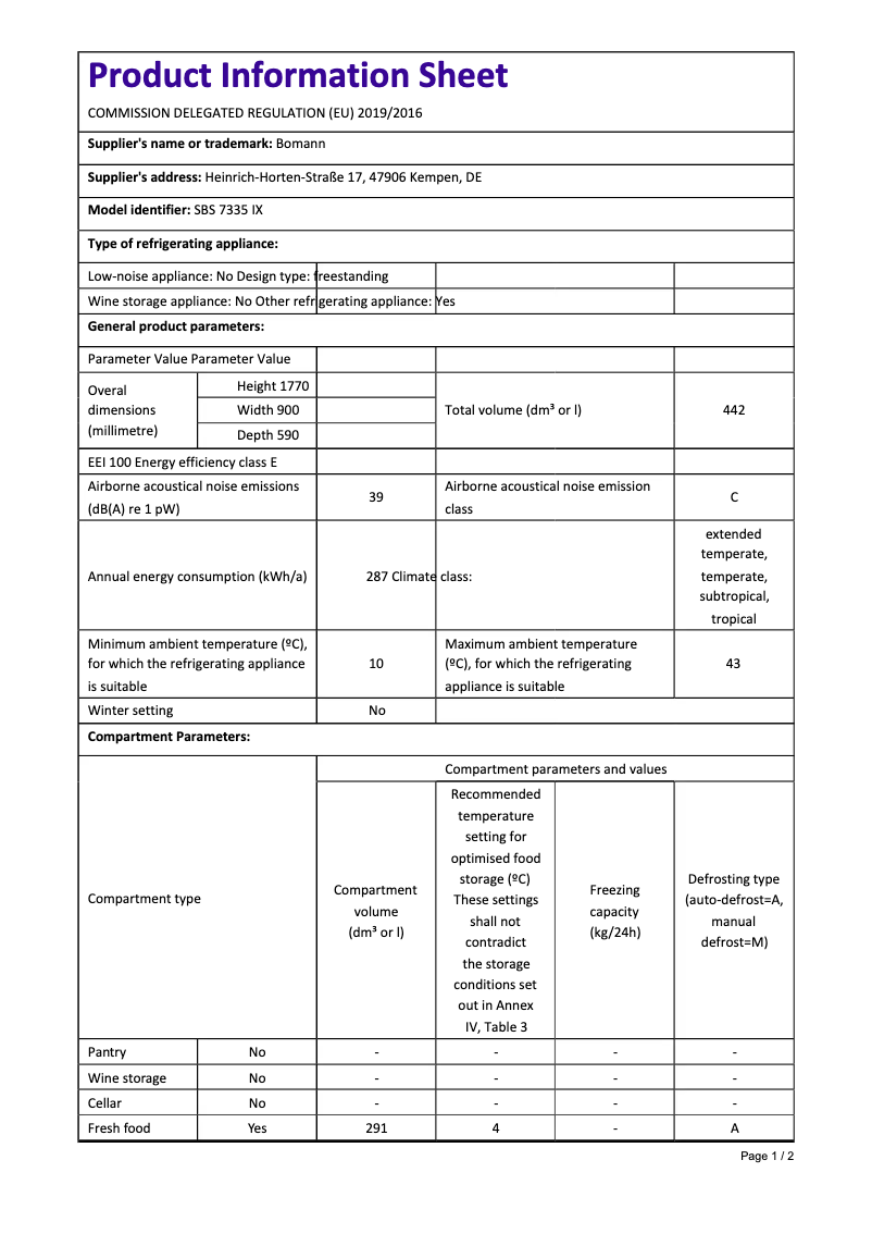 Image de la première page du manuel de l'appareil SBS 7335 IX