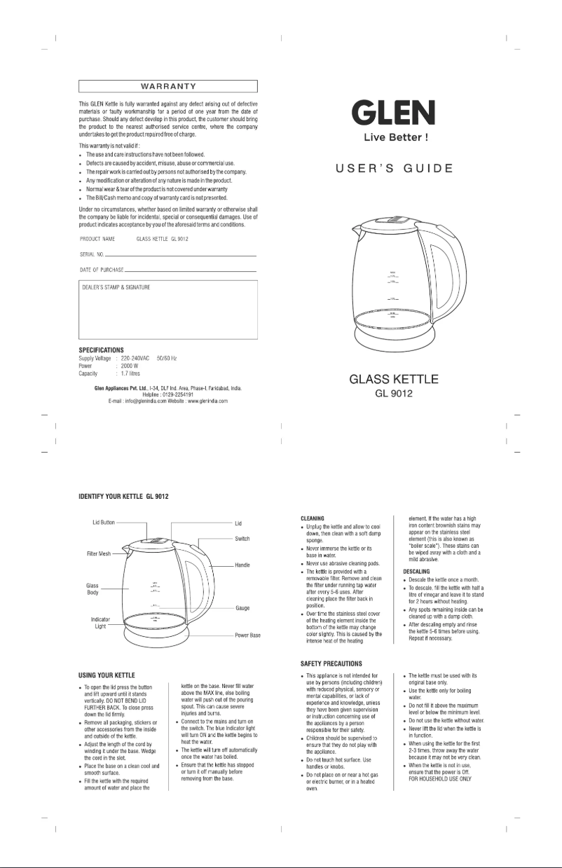Image de la première page du manuel de l'appareil GL 9012