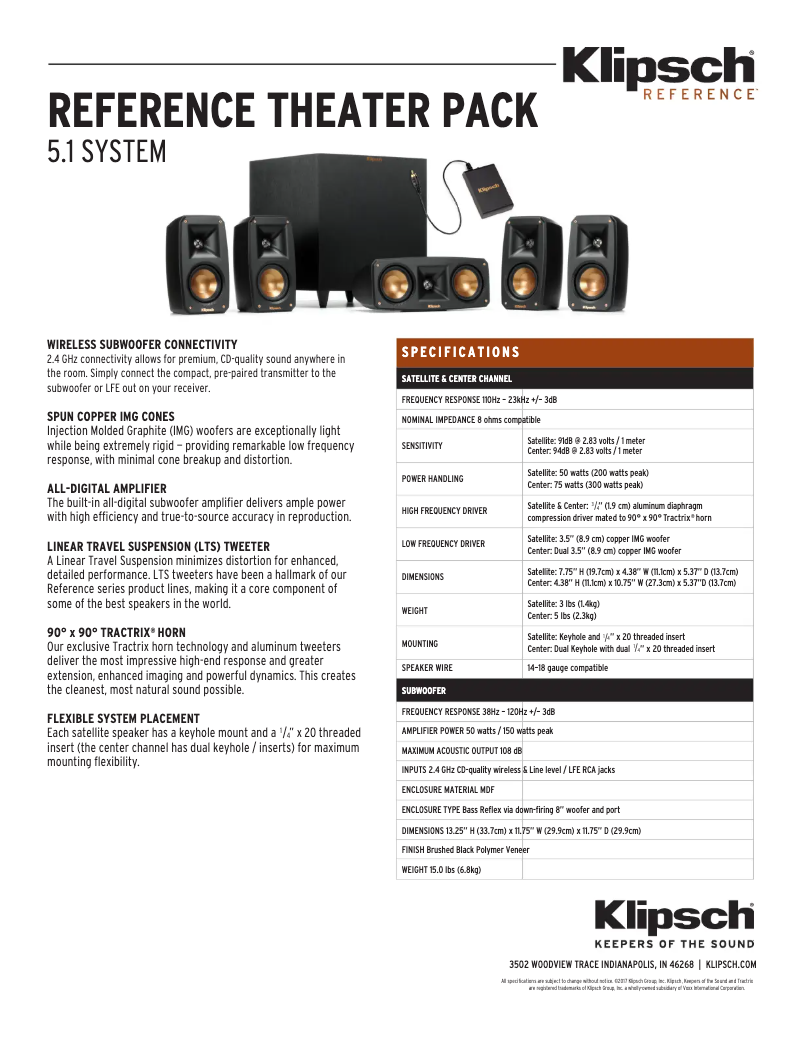 Página 1 del manual Ficha técnica Klipsch Reference Theater 5.1