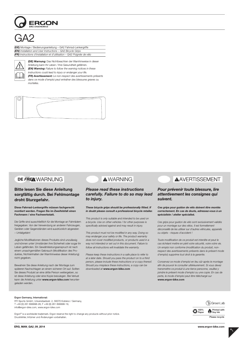 Image de la première page du manuel de l'appareil GA2