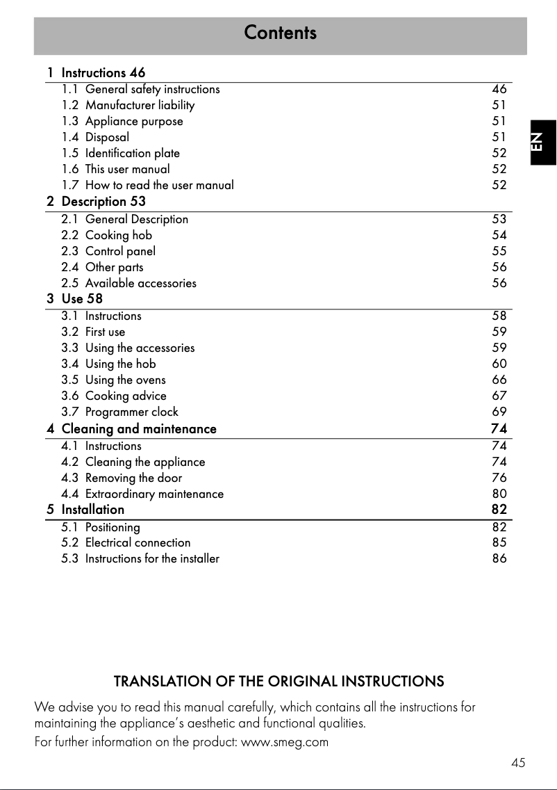 Página 1 del manual Folleto Smeg TR62IP