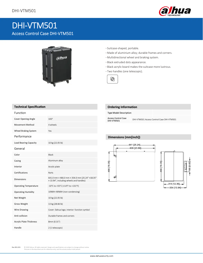 Page 1 de la notice Fiche technique Dahua Technology VTM501