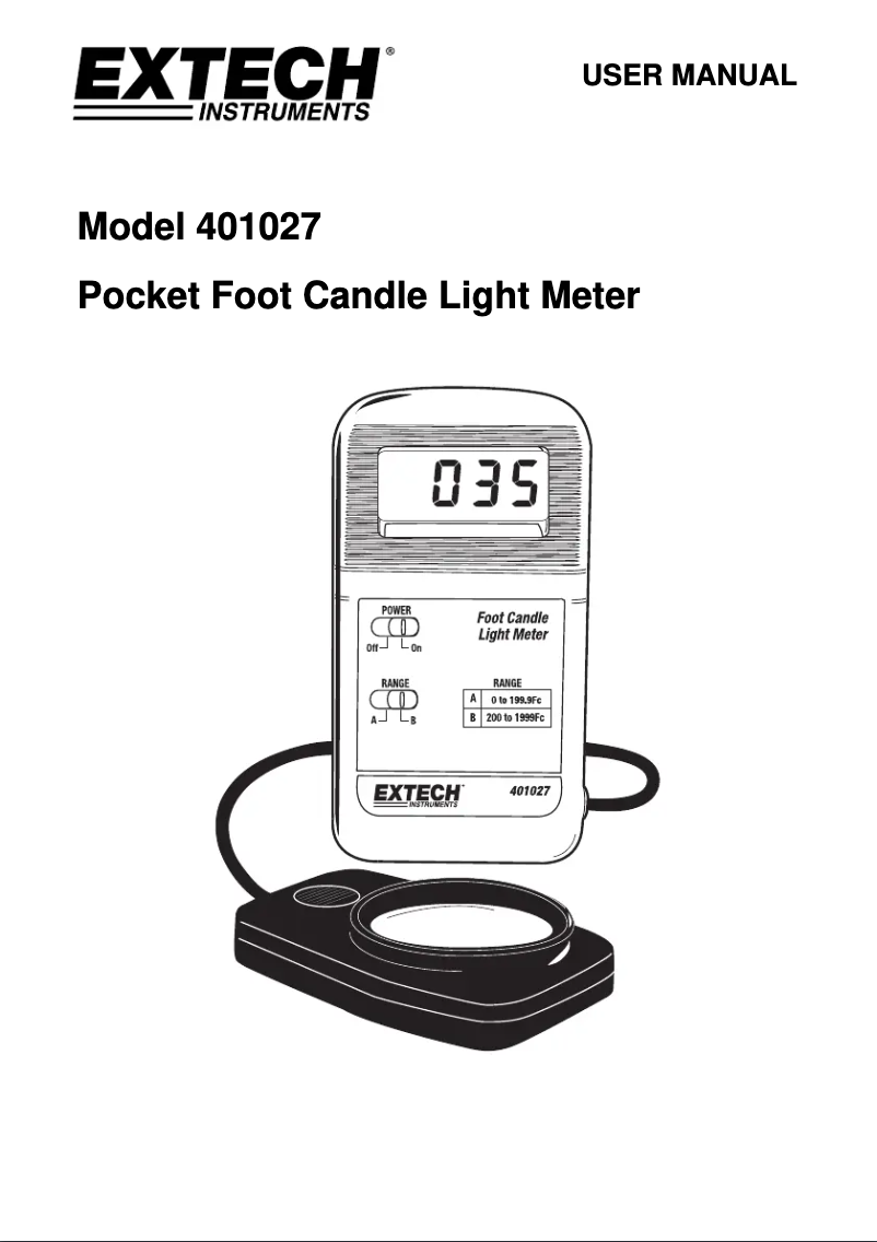 Page 1 de la notice Manuel utilisateur Extech 401027