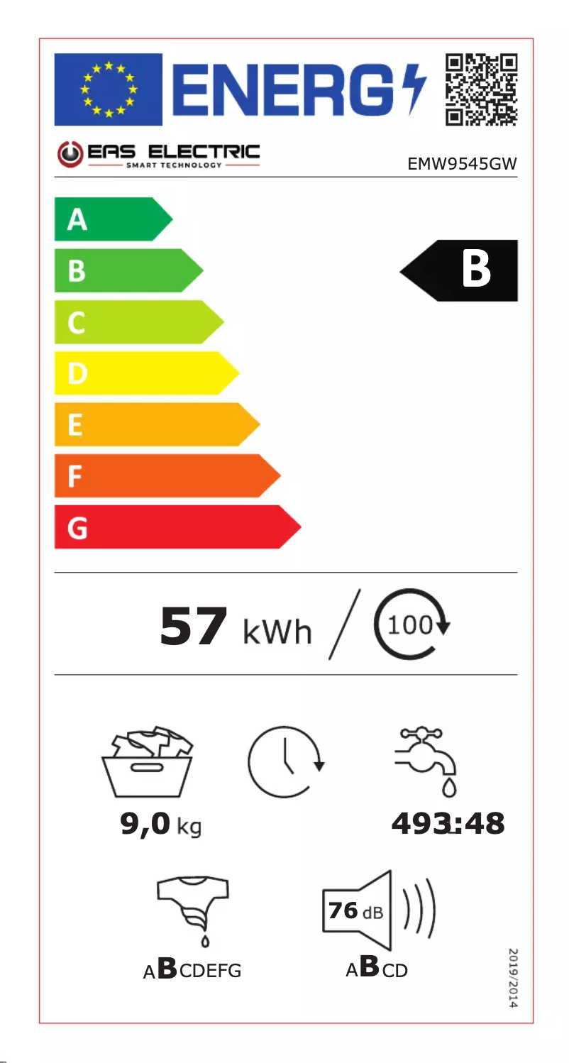 Page 1 de la notice Label énergétique EAS Electric EMW9545GW