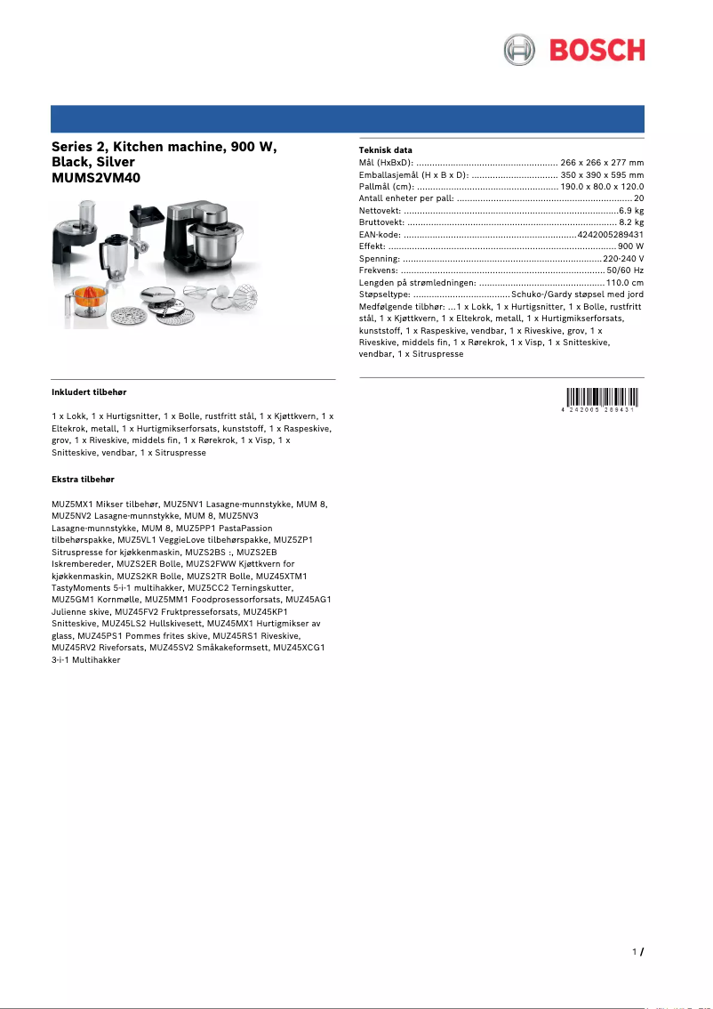 Page 1 of the manual Brochure Bosch MUMS2VM40