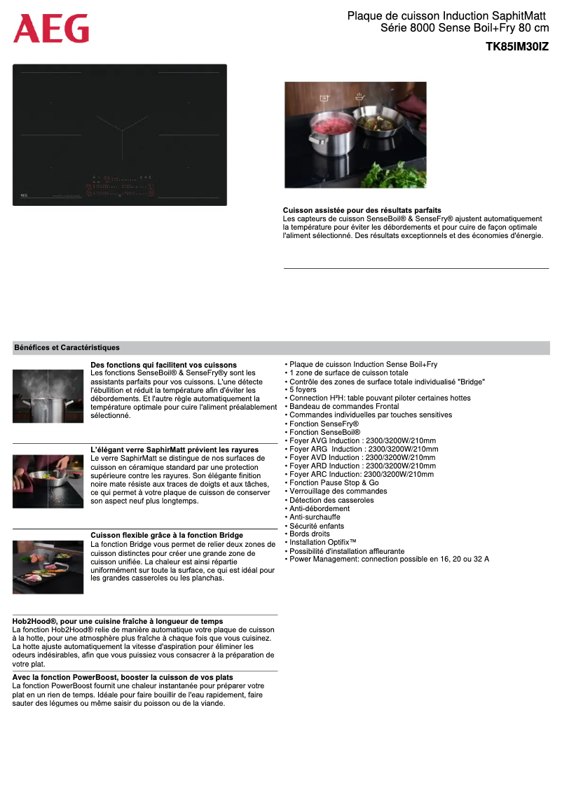Page 1 de la notice Fiche technique AEG TK85IM30IZ