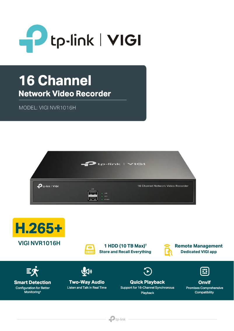 Page 1 de la notice Fiche technique TP-Link VIGI NVR1016H