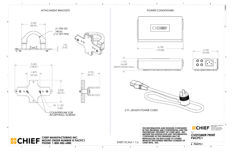 Page 1 de la notice Manuel utilisateur Chief Flat Panel Power Filter Kit