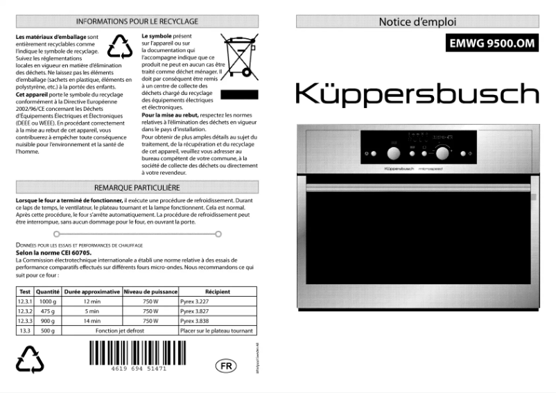 Image de la première page du manuel de l'appareil EMWG 9500.0 M