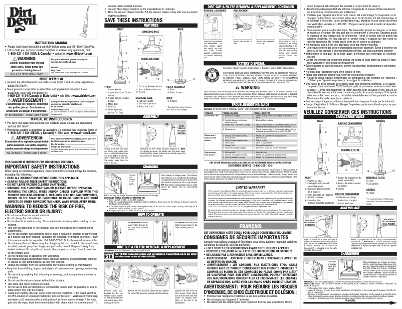 Page 1 de la notice Manuel utilisateur Dirt Devil BD20035