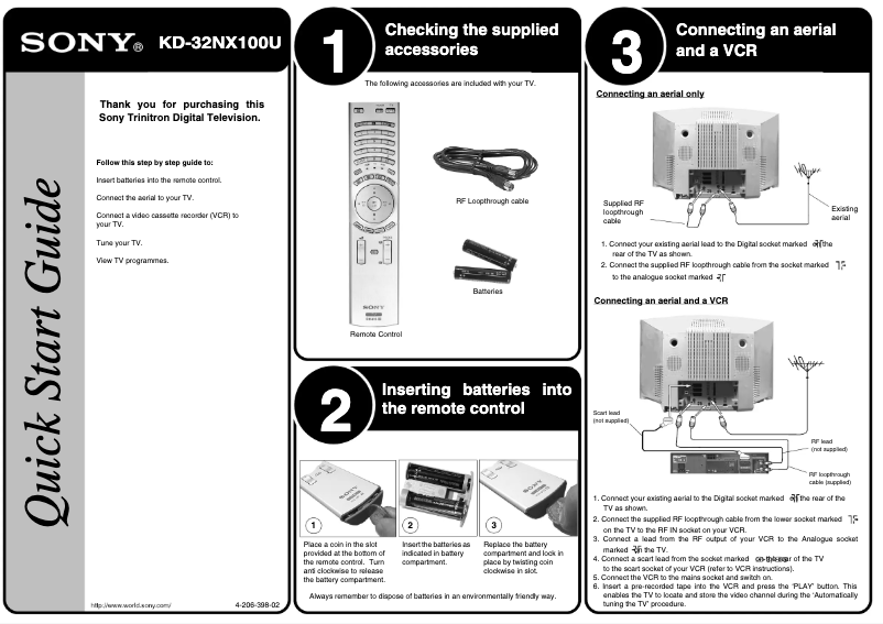 Page 1 de la notice Guide d'installation Sony KD-32NX100U