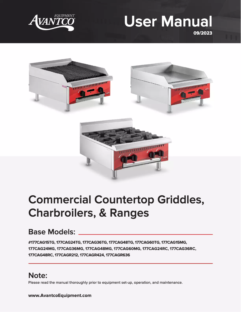 Page 1 de la notice Manuel utilisateur Avantco CAG-48-RC