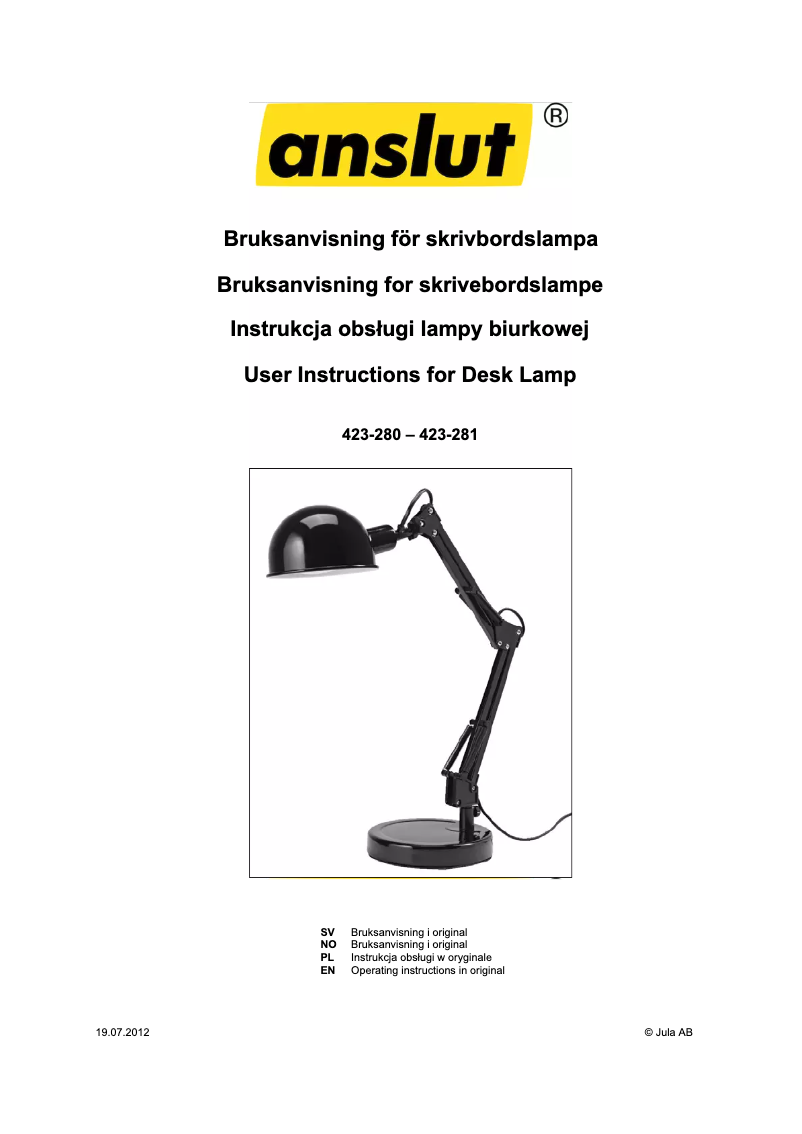 Page n°1 - Manuel utilisateur Anslut 423-281