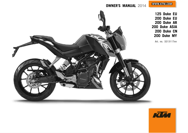 Page 1 de la notice Manuel utilisateur KTM 200 Duke R (2014)